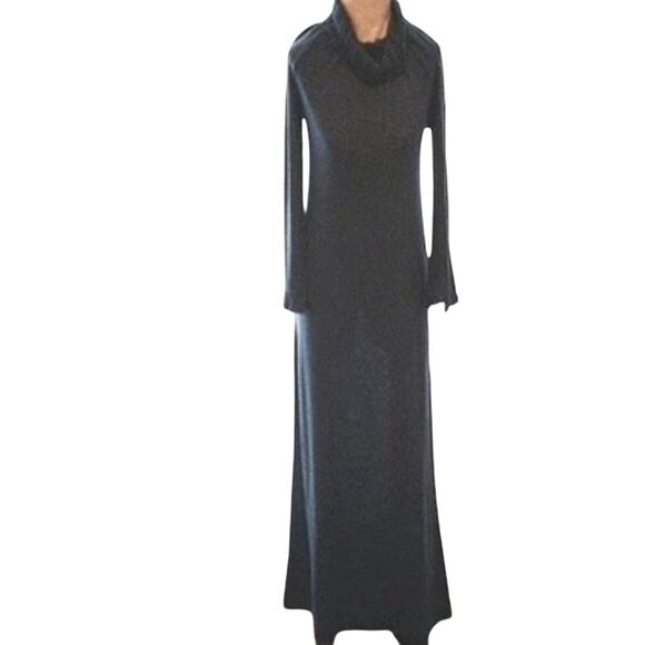 DIOR Maxi Knit Dress Sz S BLUE Turtleneck Luxe Bodycon Lounge Crochet RARE VNTG - Picture 5 of 16